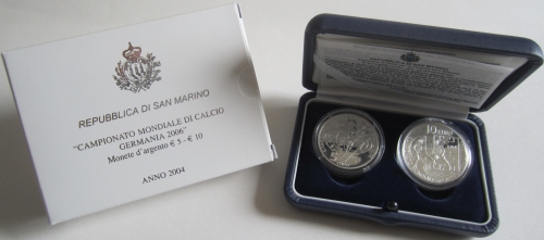San Marino 5 + 10 Euro 2004 Football World Cup in Germany Silver
