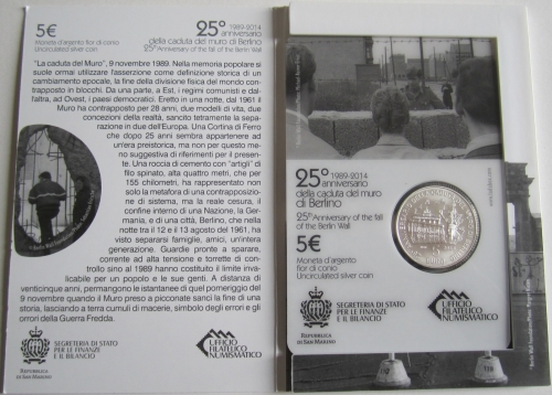 San Marino 5 Euro 2014 25 Jahre Fall der Berliner Mauer