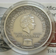 Tokelau 5 Dollars 2013 Lunar Schlange Antique-Finish