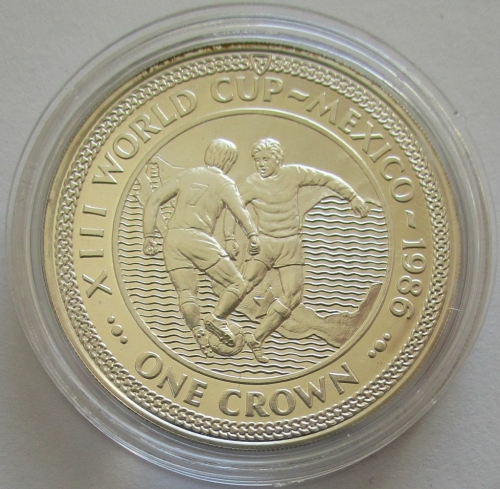 Isle of Man 1 Crown 1986 Football World Cup in Mexico Dribbling Silver Proof