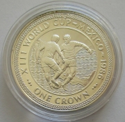 Isle of Man 1 Crown 1986 Fußball-WM in Mexiko Dribbling Silber PP