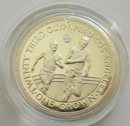 Isle of Man 1 Crown 1984 Olympics Los Angeles Marathon Silver Proof