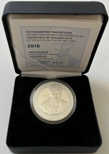 Greece 10 Euro 2016 Menander 1 Oz Silver