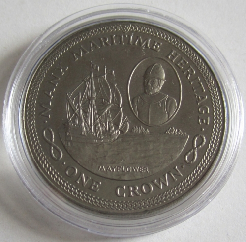 Isle of Man 1 Crown 1982 Ships Mayflower & Myles Standish