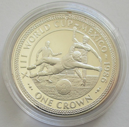 Isle of Man 1 Crown 1986 Football World Cup in Mexico Goal Silver Proof