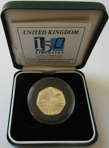Großbritannien 50 Pence 2000 150 Jahre Öffentliche Bibliotheken PP