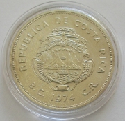 Costa Rica 50 Colones 1974 15 Years WWF Green Sea Turtle Silver BU