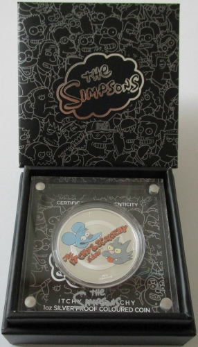 Tuvalu 1 Dollar 2021 The Simpsons Itchy & Scratchy 1 Oz Silver