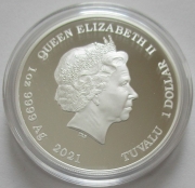 Tuvalu 1 Dollar 2021 The Simpsons Itchy & Scratchy 1 Oz Silver