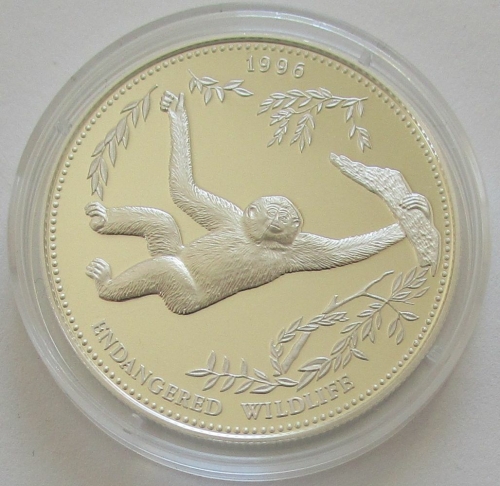 Laos 1000 Kip 1996 Wildlife Black Crested Gibbon Silver