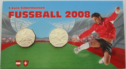 Austria 2 x 5 Euro 2008 Football Euro Silver BU