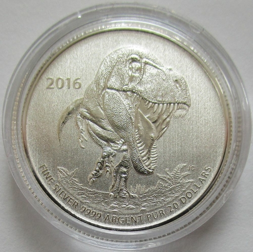 Canada 20 Dollars 2016 Twenty for Twenty Tyrannosaurus Rex 1/4 Oz Silver