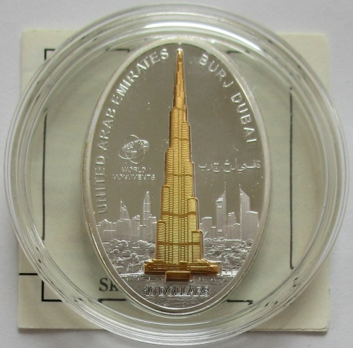 Cook Islands 10 Dollars 2010 World Monuments Burj Khalifa in Dubai 1 Oz Silver