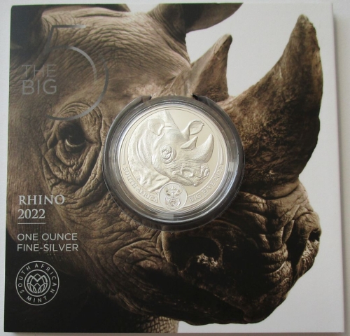 South Africa 5 Rand 2022 Big Five II Rhinoceros 1 Oz Silver