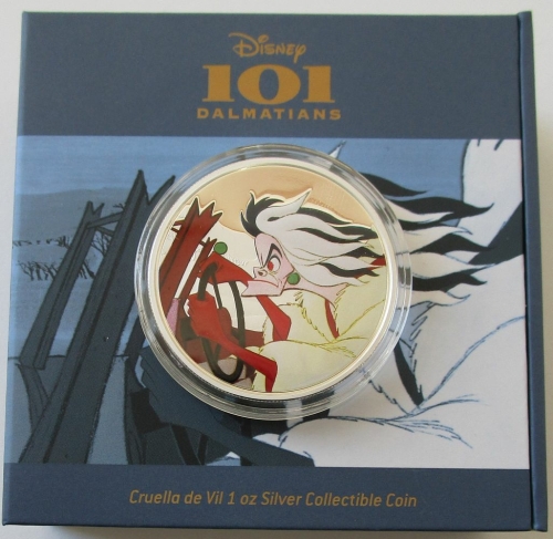 Niue 2 Dollars 2022 Disney 101 Dalmatians Cruella de Vil 1 Oz Silver