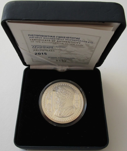 Greece 10 Euro 2015 Archimedes 1 Oz Silver