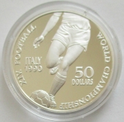Niue 50 Dollars 1990 Football World Cup in Italy Shot Silver