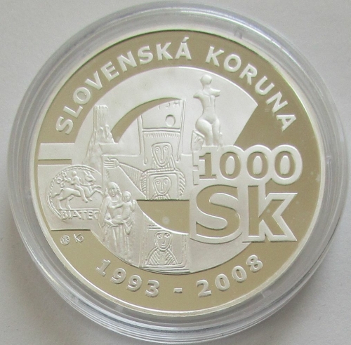 Slovakia 1000 Korun 2008 Eurostar Farewell to the Slovak Crown 2 Oz Silver