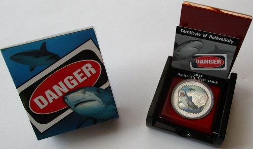Tuvalu 1 Dollar 2023 Deadly & Dangerous Tiger Shark 1 Oz Silver
