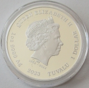 Tuvalu 1 Dollar 2023 Deadly & Dangerous Tiger Shark 1 Oz Silver