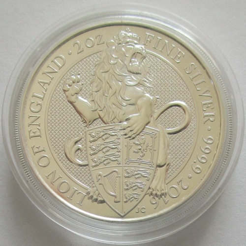 United Kingdom 5 Pounds 2016 Queens Beasts Lion of England 2 Oz Silver