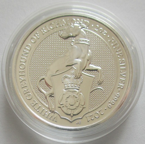 United Kingdom 5 Pounds 2021 Queens Beasts Greyhound of Richmond 2 Oz Silver