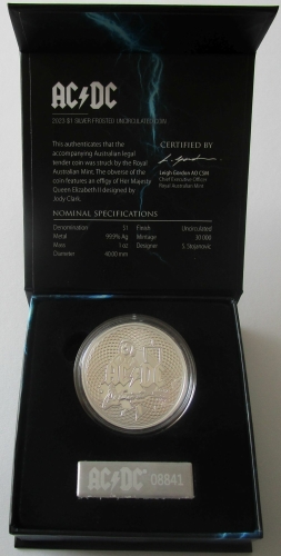 Australia 1 Dollar 2023 50 Years AC/DC 1 Oz Silver