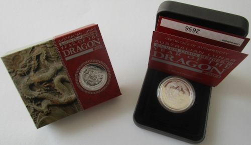 Australia 50 Cents 2012 Lunar II Dragon 1/2 Oz Silver Proof