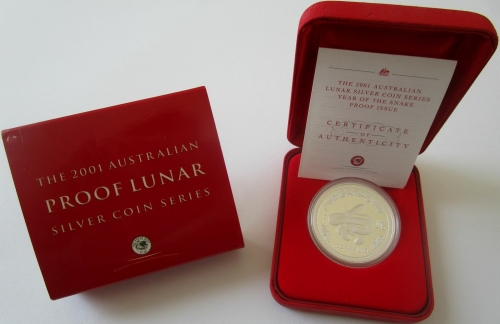 Australia 1 Dollar 2001 Lunar I Snake 1 Oz Silver Proof