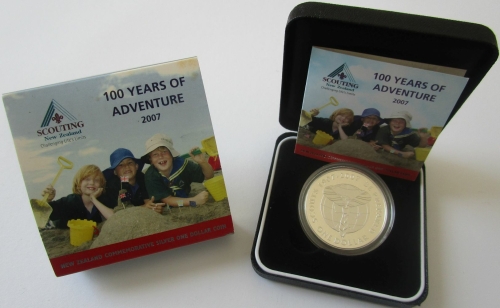 New Zealand 1 Dollar 2007 100 Years Scouting Silver
