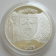 Latvia 1 Lats 2001 Hansa Cities Cesis / Wenden Silver