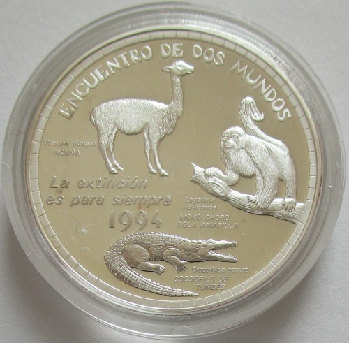 Peru 1 Nuevo Sol 1994 Ibero-America Wildlife Vicuna, Yellow-Tailed Woolly Monkey & American Crocodile Silver