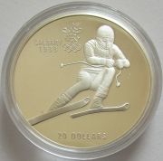 Canada 20 Dollars 1985 Olympics Calgary Alpine Skiing 1 Oz Silver