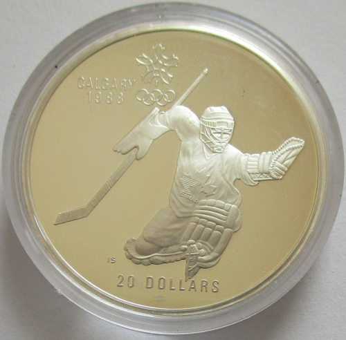 Canada 20 Dollars 1986 Olympics Calgary Ice Hockey 1 Oz Silver