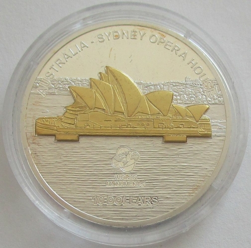 Cook Islands 10 Dollars 2008 World Monuments Sydney Opera House 1 Oz Silver