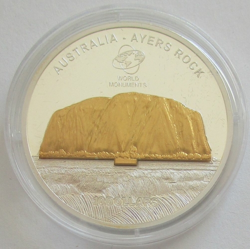 Cook Islands 10 Dollars 2008 World Monuments Ayers Rock / Uluru 1 Oz Silver