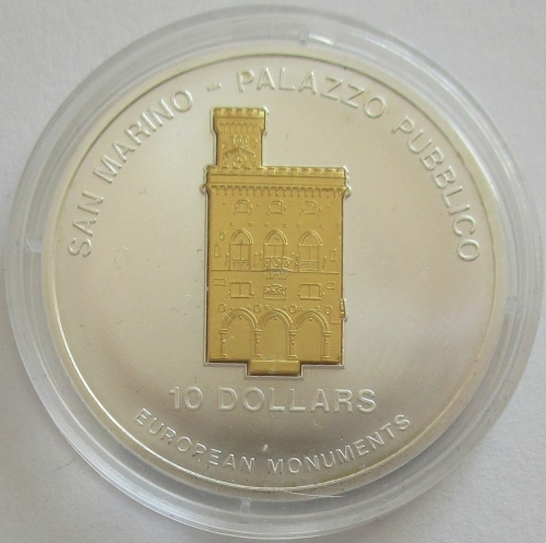 Nauru 10 Dollars 2005 European Monuments Palazzo Pubblico in San Marino 1 Oz Silver