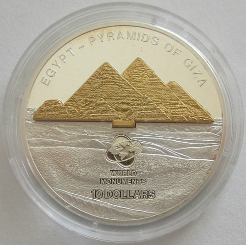 Cook Islands 10 Dollars 2007 World Monuments Pyramids of Giza 1 Oz Silver