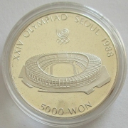 South Korea 5000 Won 1987 Olympics Seoul Stadium 1/2 Oz...