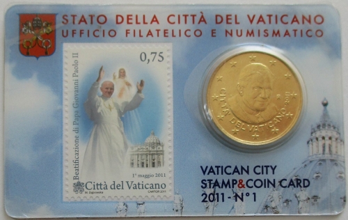 Vatikan 50 Cent 2011 Coincard Seligsprechung Papst Johannes Paul II.