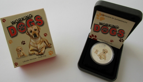 Tuvalu 1 Dollar 2010 Working Dogs Labrador Retriever 1 Oz Silver