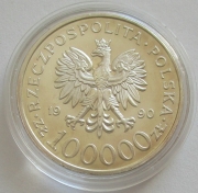 Poland 100000 Zlotych 1990 10 Years Solidarnosc 1 Oz Silver