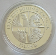 Iceland 1000 Kronur 1974 1100 Years Colonization Silver...