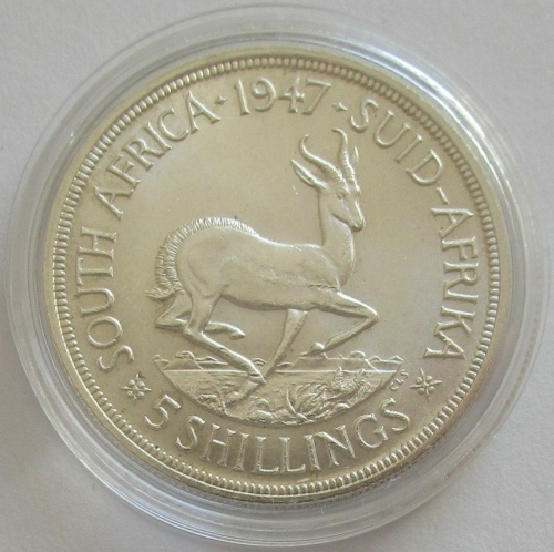 South Africa 5 Shillings 1947 Springbok Silver
