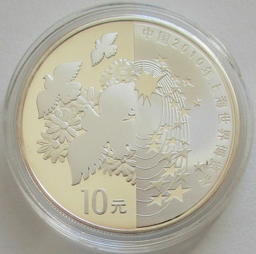 China 10 Yuan  2010 Expo Shanghai Doves 1 Oz Silver