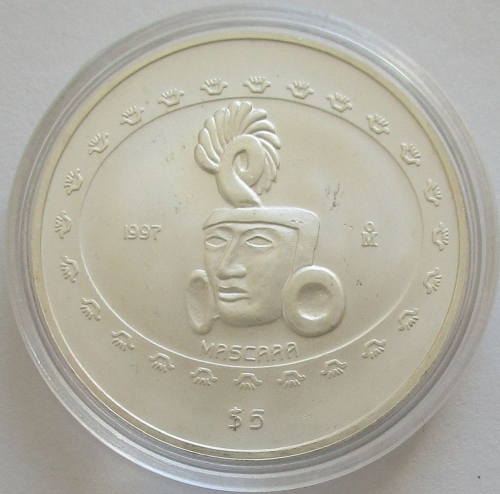 Mexico 5 Pesos 1997 Pre-Columbian Era Mascara 1 Oz Silver