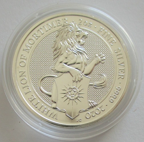 United Kingdom 5 Pounds 2020 Queens Beasts White Lion of Mortimer 2 Oz Silver