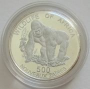 Zaire 500 Nouveaux Zaïres 1996 Wildlife Gorilla Silver