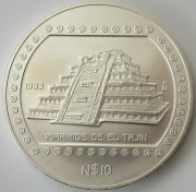 Mexico 10 Nuevos Pesos 1993 Pre-Columbian Era Piramide de El Tajin 5 Oz Silver