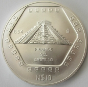 Mexico 10 Nuevos Pesos 1994 Pre-Columbian Era Piramide del Castillo 5 Oz Silver